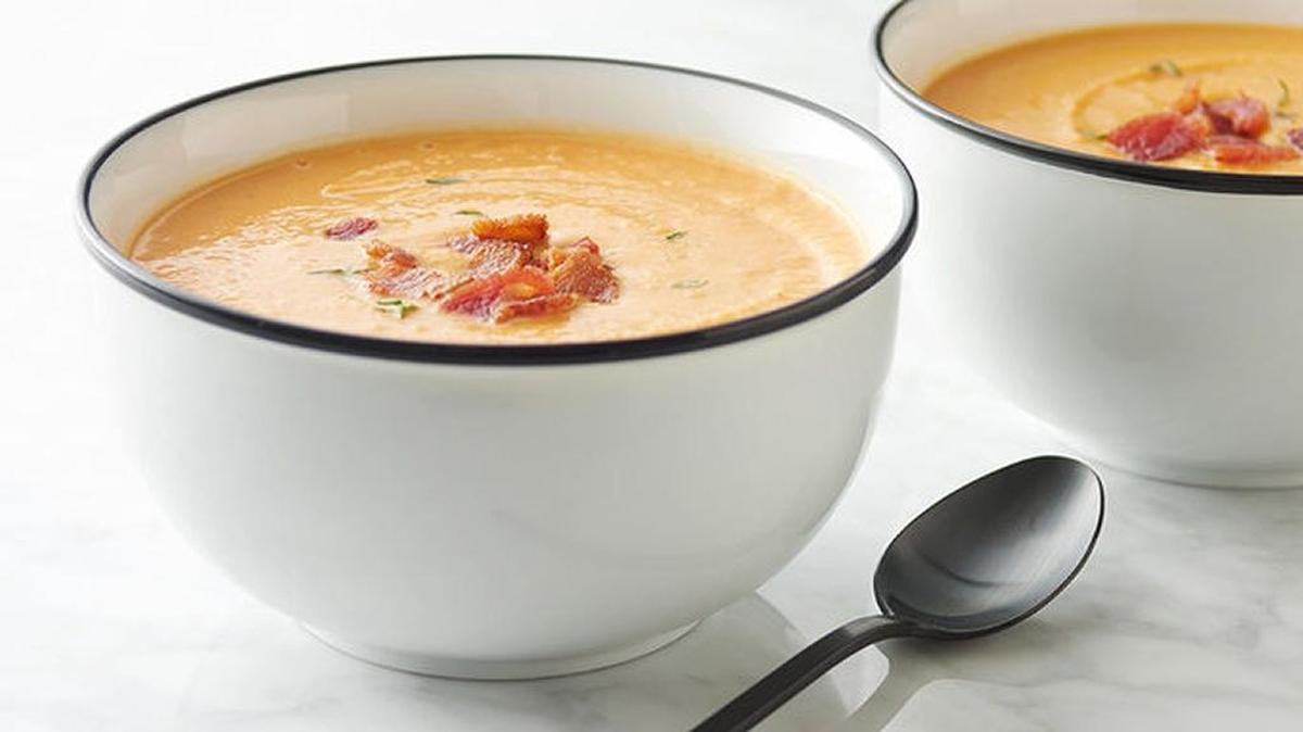 Creamy Sweet Potato, Apple and Bacon Soup