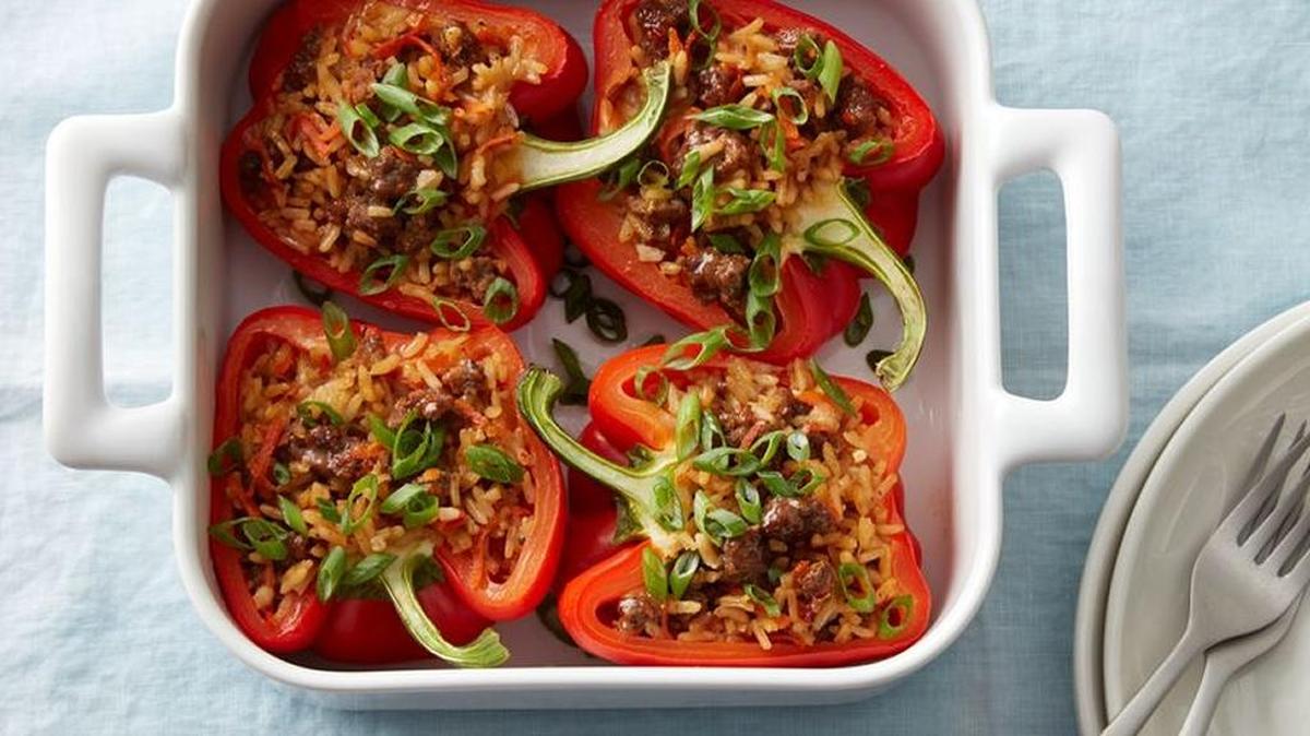 Teriyaki Beef Stuffed Peppers for 2
