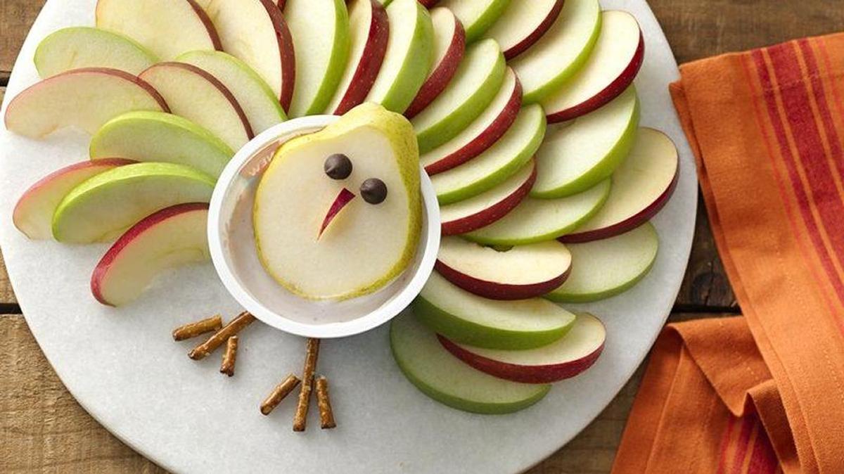 Apples, pears and Greek yogurt are just about all you need to create this fun turkey.