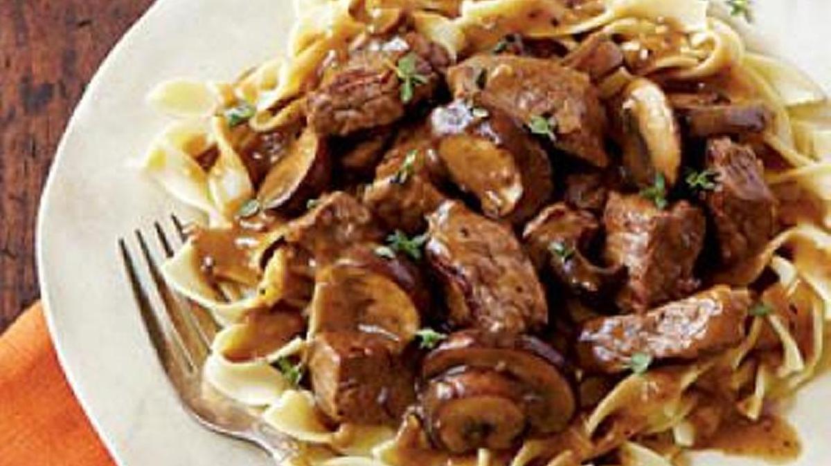 
Steak Tips with Peppered Mushroom Gravy
