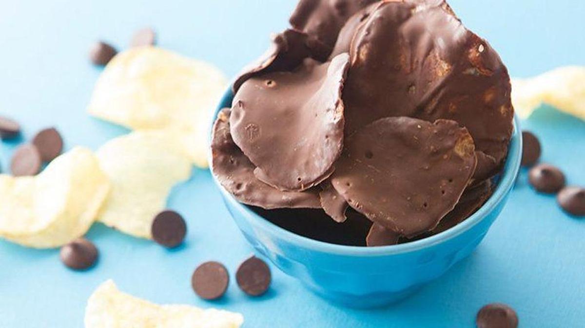 Chocolate-covered potato chips are irresistable.