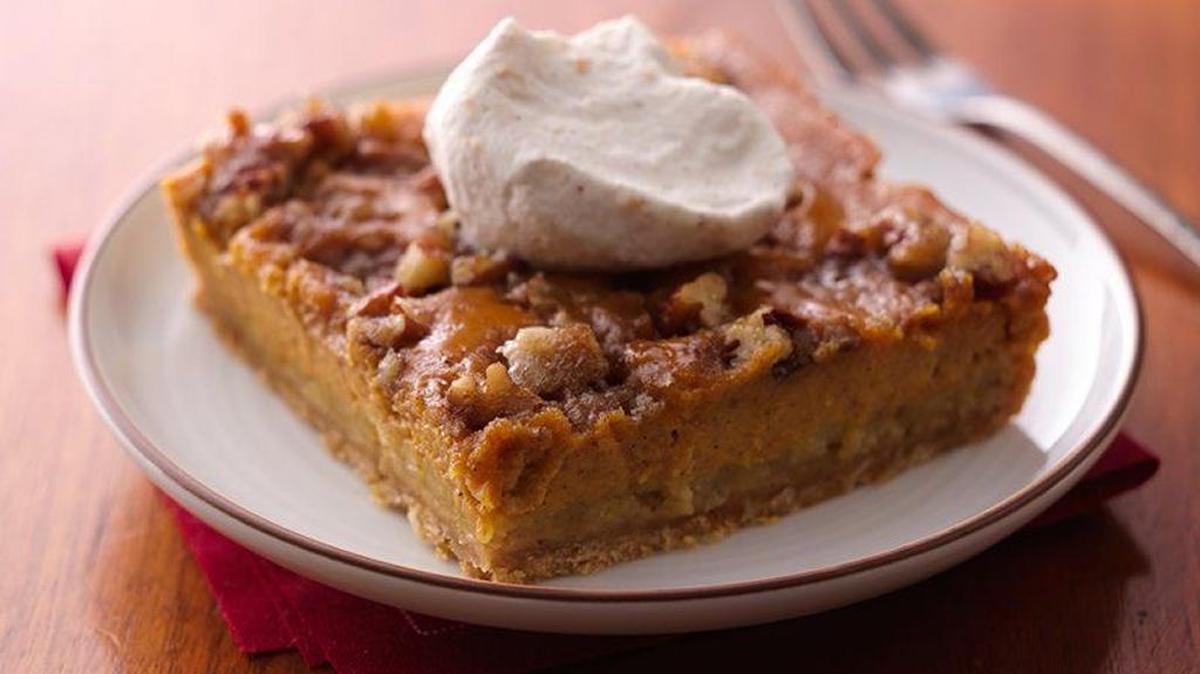 
Pumpkin-Spice Dessert is made in a 9-by-13 pan.
