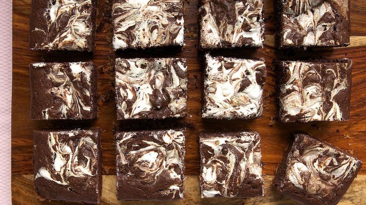 Marshmallow is swirled in these brownies.