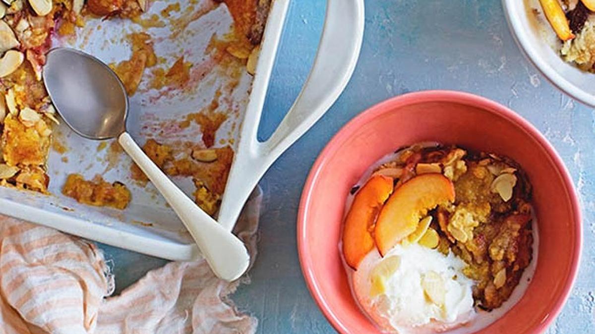 Five-Ingredient Peach-Almond Dump Cake