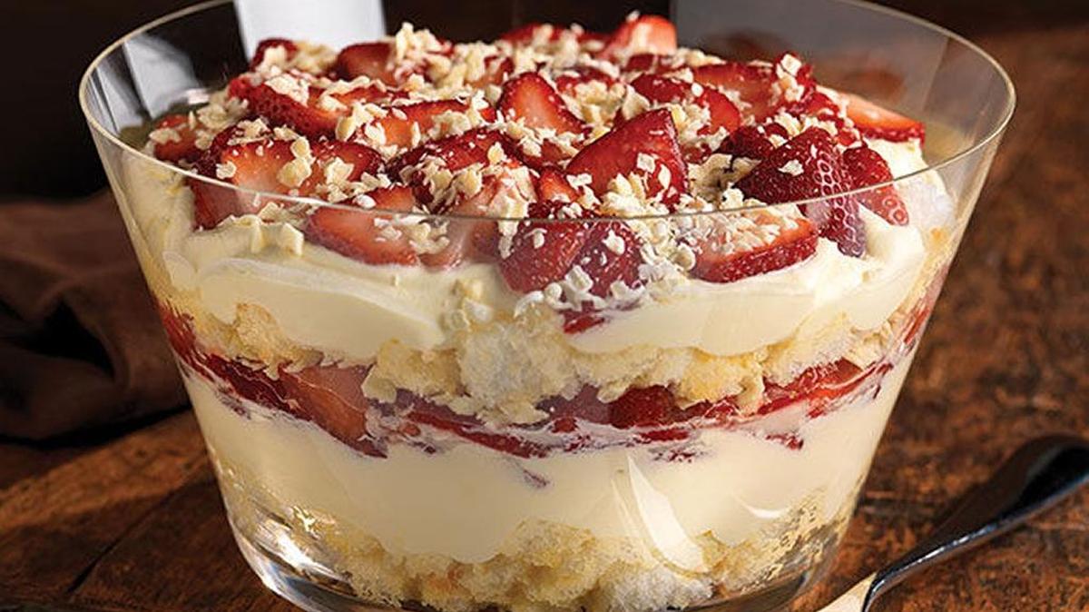 A layered strawberry shortcake.