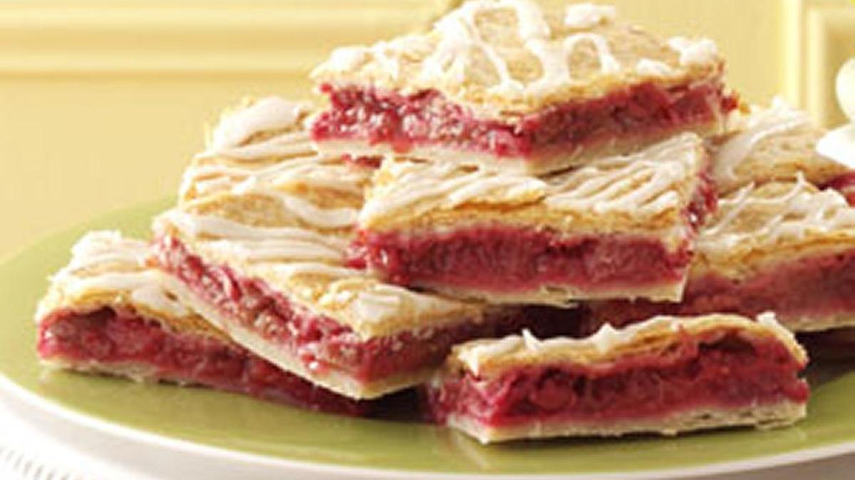Combine raspberries and rhubarb to make a slab pie that can feed a crowd.