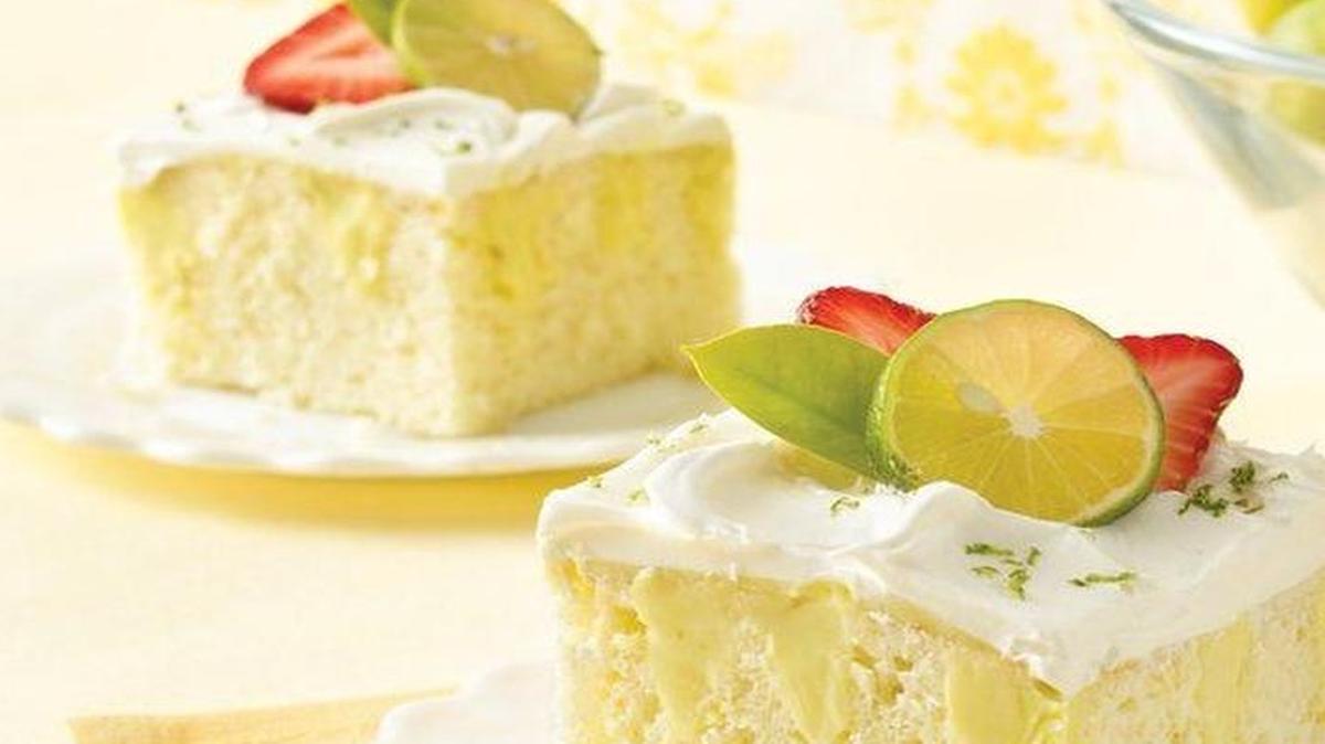 
Key Lime juice and condensed sweetened milk combine to make the sauce that gets poured over this poke cake.
