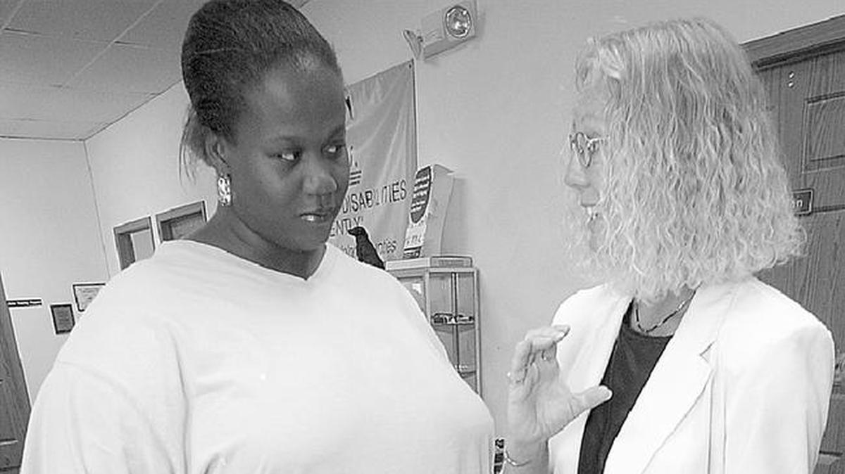 Tasha McMillian, left, with Lynn Hatfield, executive director of Living Independently Now Center of Southern Illinois.