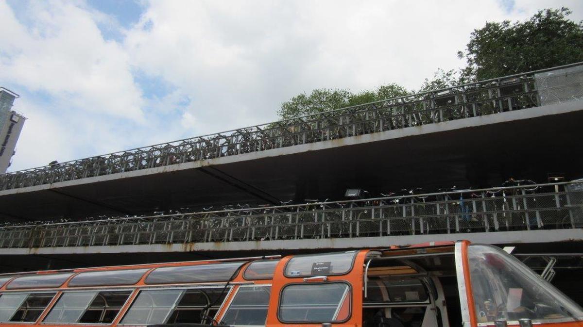 A three-story parking garage — for bicycles only — can be found in Amsterdam.