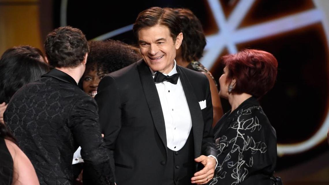 Dr. Mehmet Oz reacts to winning the award for outstanding informative talk show for “The Dr. Oz Show” at the 44th annual Daytime Emmy Awards at the Pasadena Civic Center in April.