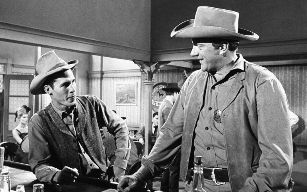 James Arness, right, who starred as Matt Dillon on “Gunsmoke,” had a daughter who would later get screen time in the 1990 made-for-TV movie “Gunsmoke II: The Last Apache.”