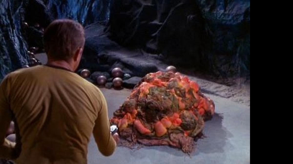 
Capt. Kirk confront the rocklike creature in the “Devil in the Dark” episode of “Star Trek.”
