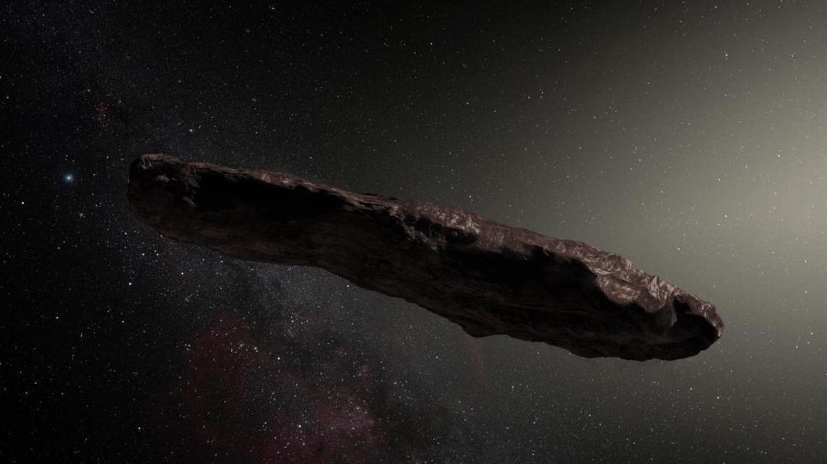 An artist’s impression of ʻOumuamua, the first known interstellar object to pass through the solar system.