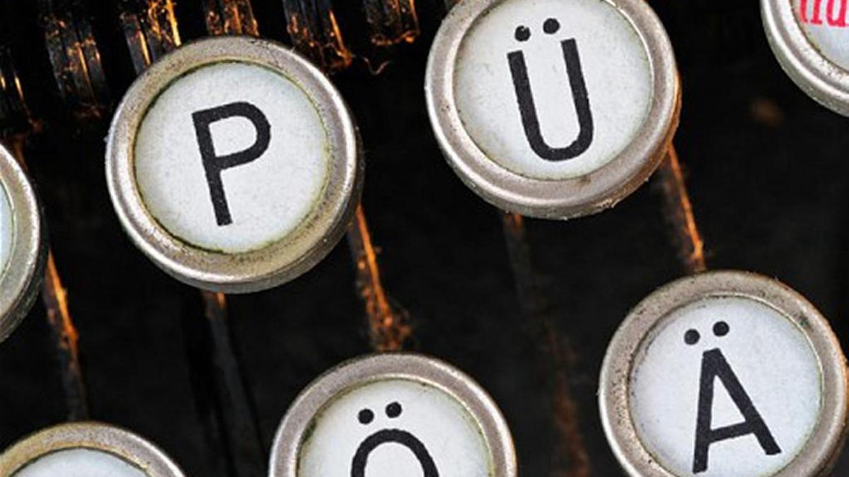 Close-up detail of the keys of an old German, pre-war typewriter.