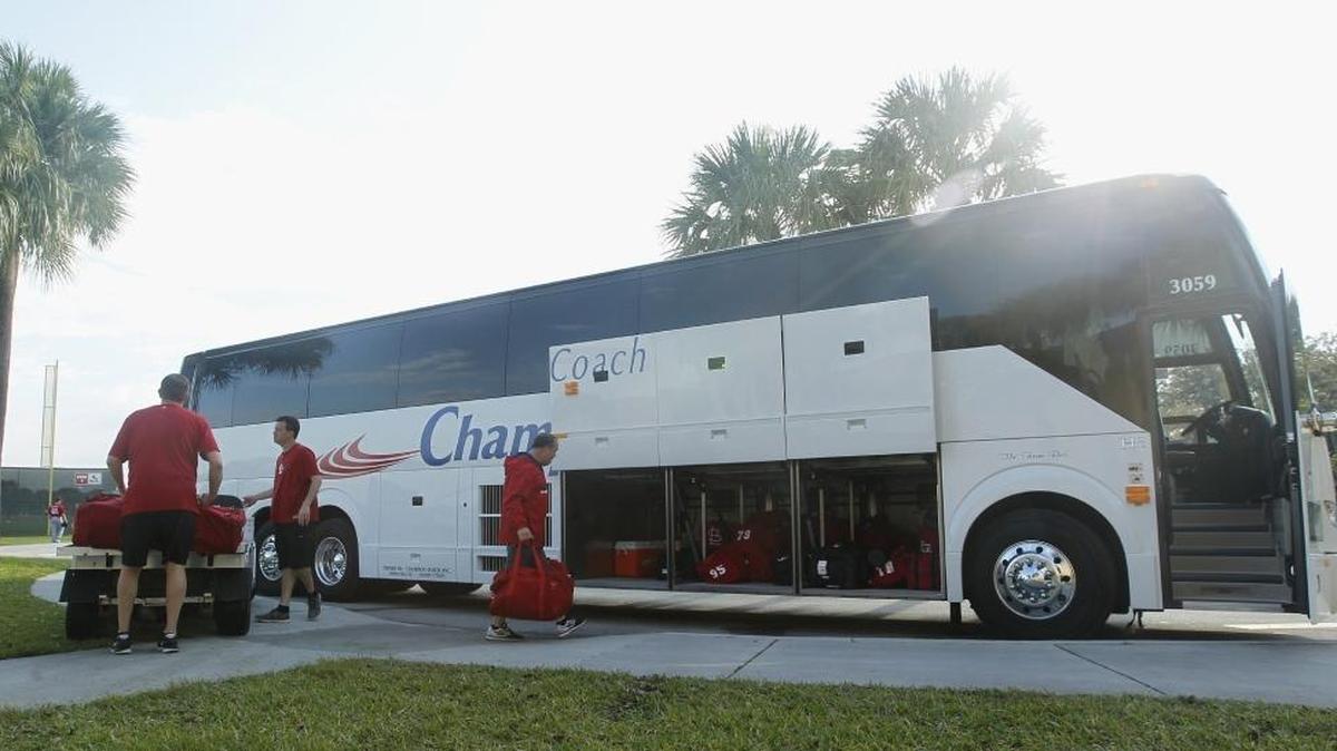 In this BND file photo from March 12, 2014, the St. Louis Cardinals team bus is loaded up for the team’s trip to Port St. Lucie, Fla., for spring training.
