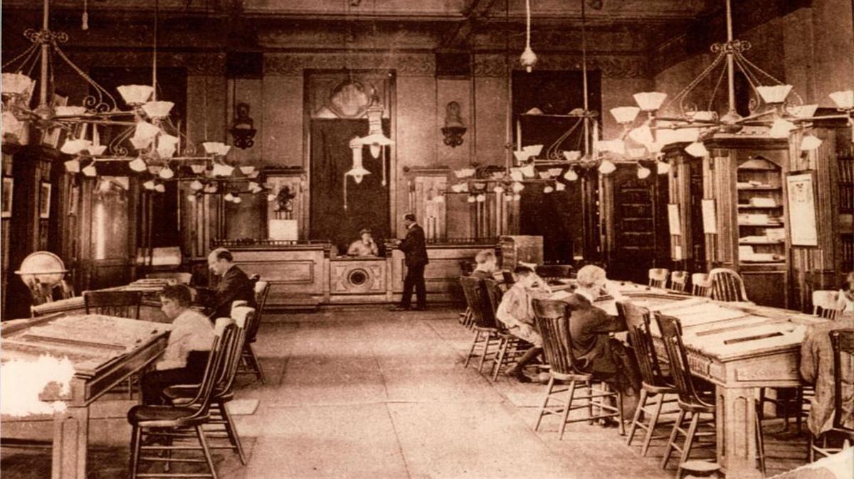 The reading room of the Belleville Public Library in 1894.