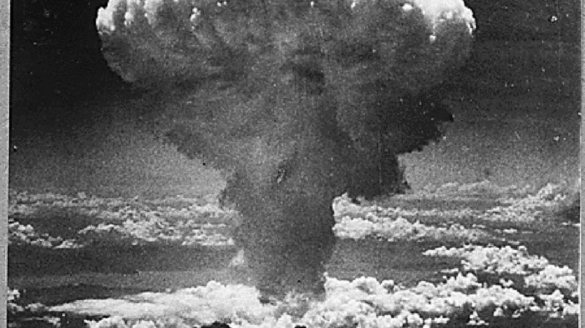 An atomic cloud rises over Nagasaki, Japan, after the U.S. dropped the second atomic bomb on August 9, 1945.