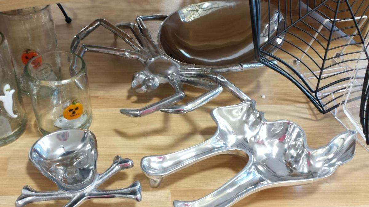 
Sleek and spooky metal tableware from Home Goods.
