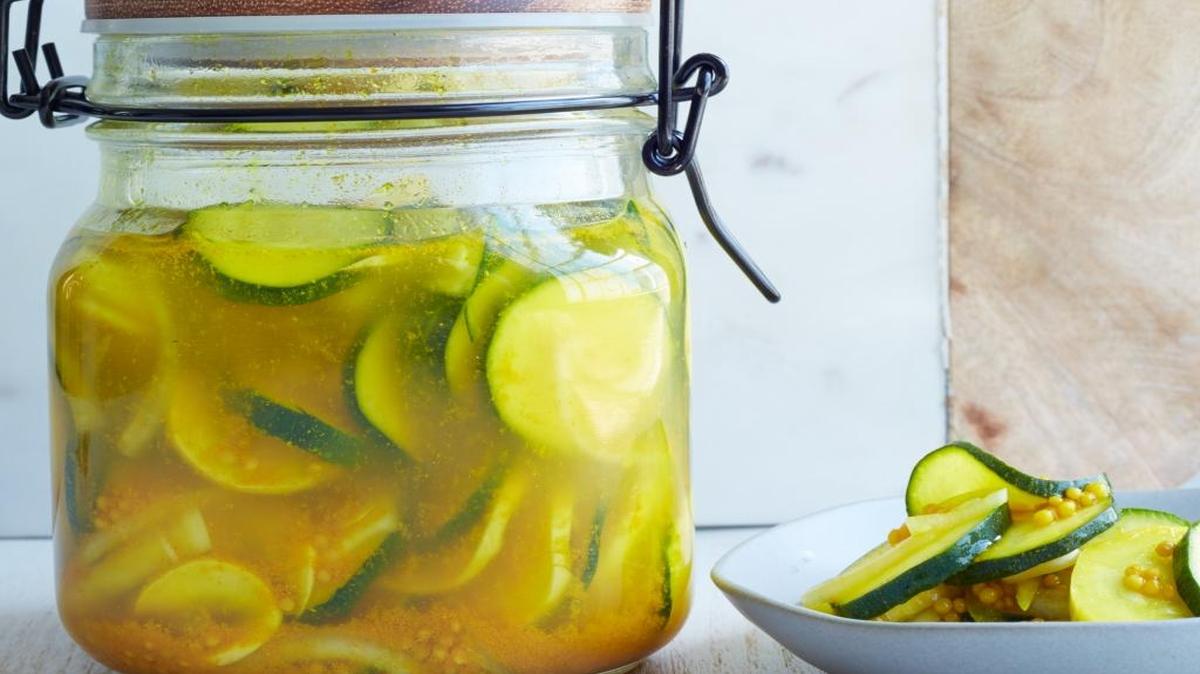 Sliced Zucchini Pickles are sweet.