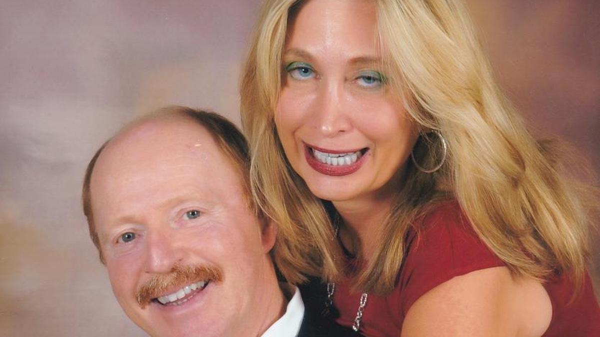 Michelle Meehan Schrader says she looks “deranged” in this formal photo taken while on a cruise with her husband.