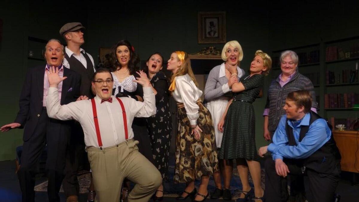 The cast of “The Musical Comedy Murders of 1940.” The farce opens Thursday at the Looking Glass Playhouse in Lebanon.