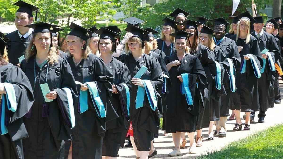 McKendree University School of Education graduates march in to the commencement ceremonies to receive their master's degrees in 2014.