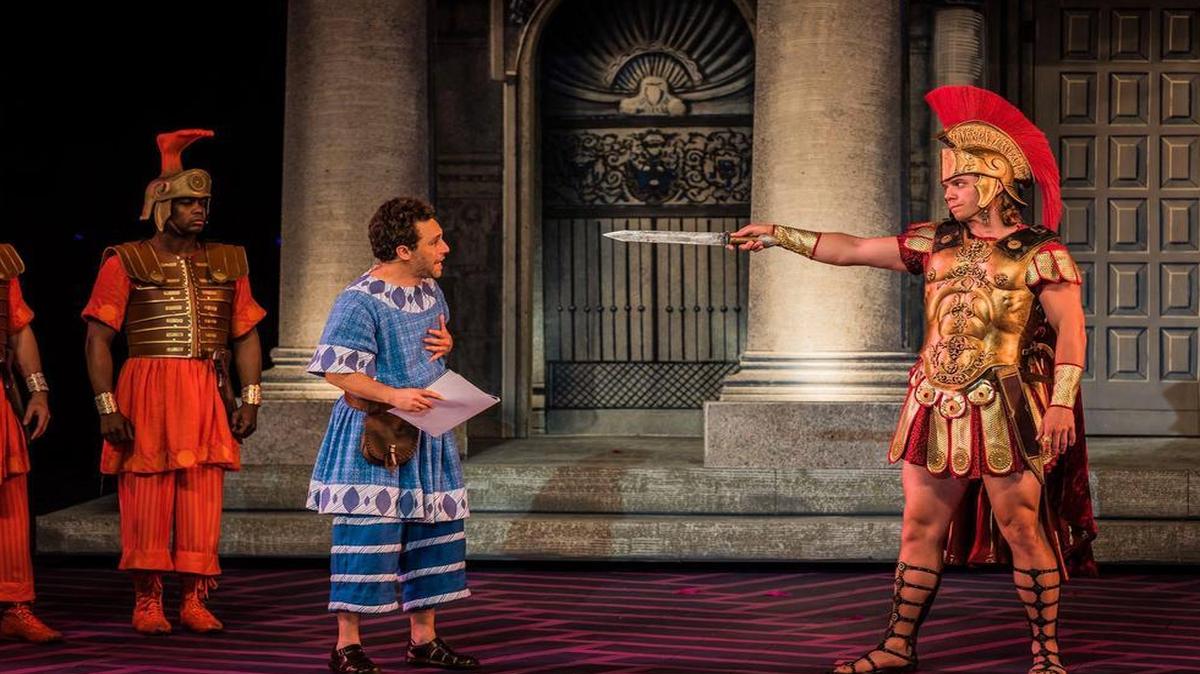 Jeffrey Schecter and Nathaniel Hackmann as Miles Gloriosus.
