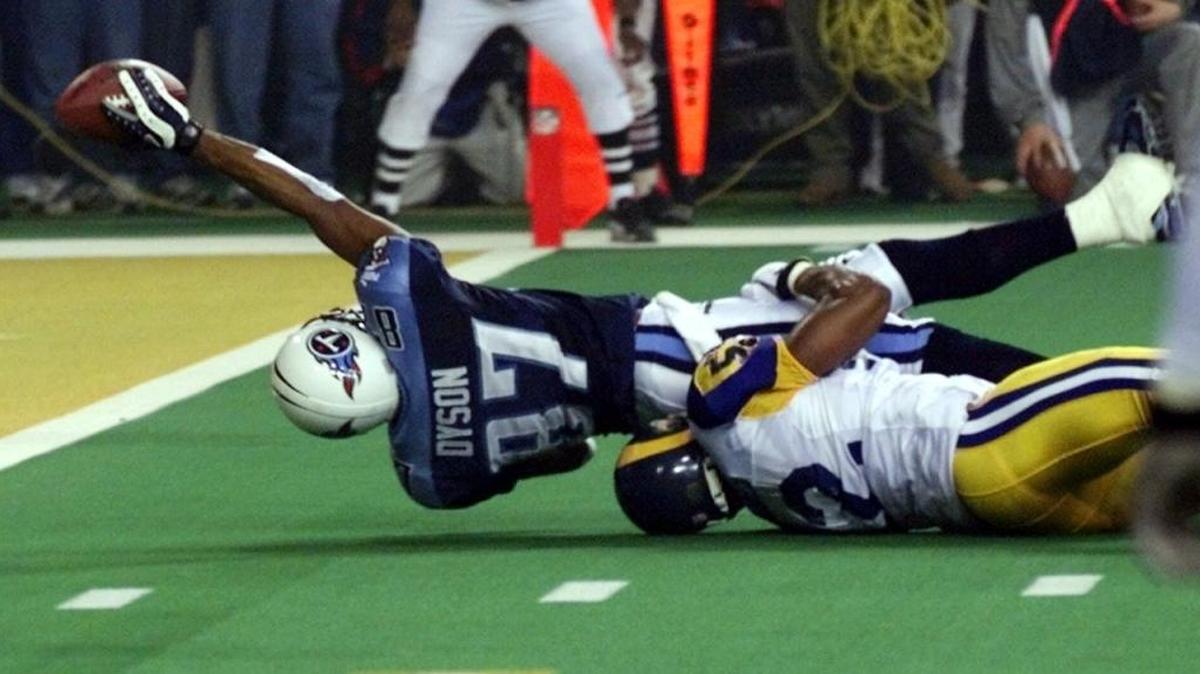 On the final play of Super Bowl XXXIV, Rams linebacker Mike Jones tackled Titans receiver Kevin Dyson who fell one yard short of the goal line.