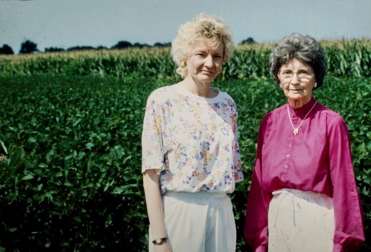 Leona Boeving and Marilee Black near field where they saw UFO. Picture taken in 1992.