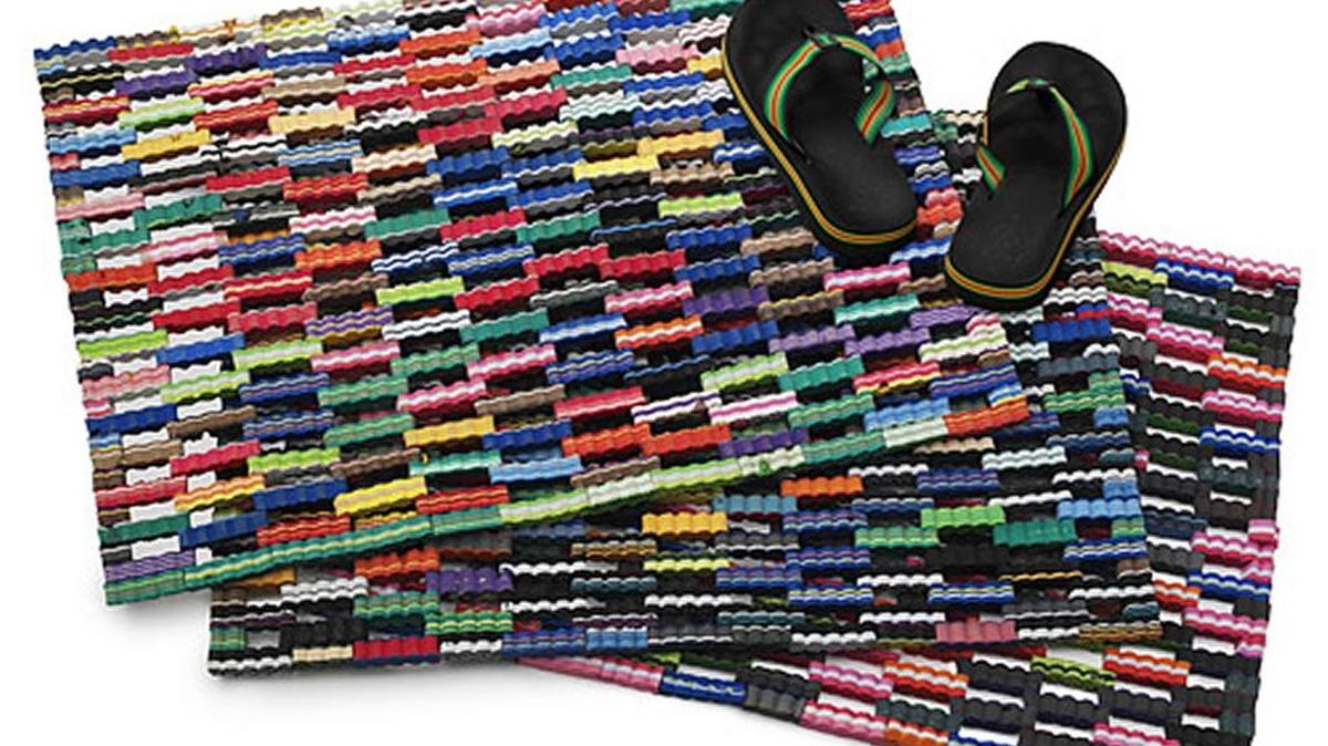 Doormats made from recycled flip-flops.