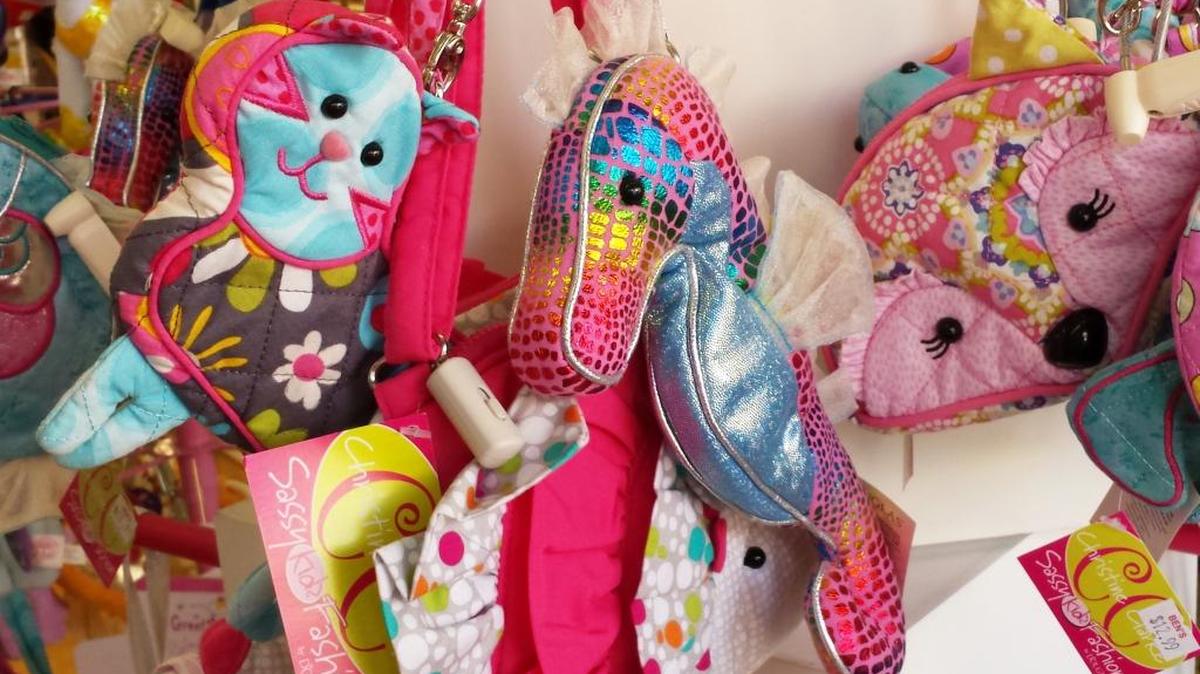 A little girl’s new pet can be easy to carry around. These creative zippered bags are $12.99 at Ben’s in downtown Belleville.