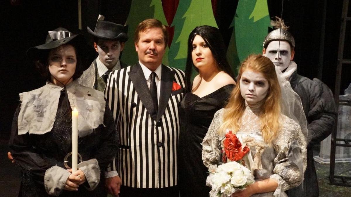 ‘The Addams Family: A New Musical’ will take place July 14-16, and July 21-23, at SIUE’s Dunham Hall Theater. Pictured from left to right: Riley Kloostra, Luis Aquila, Christopher Kernan, Leah Milton, Lydia Petersen, Jacob Callahan.