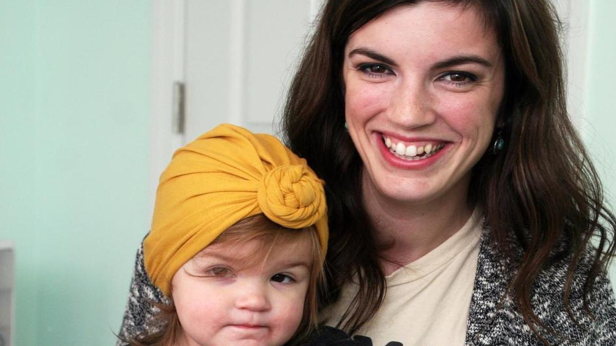 Cora Young, 18 months, models a turban made by her mom, Jessica Young. Jessica started an online business, Cora Baby Wraps, through which she sells headbands, infinity scarves and more.