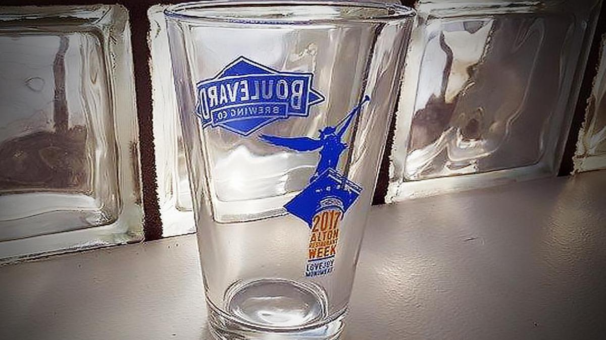 A souvenir glass from the Sixth Annual Restaurant Week, which is available at the Alton Visitor’s Bureau to those who show a receipt from a participating restaurant.