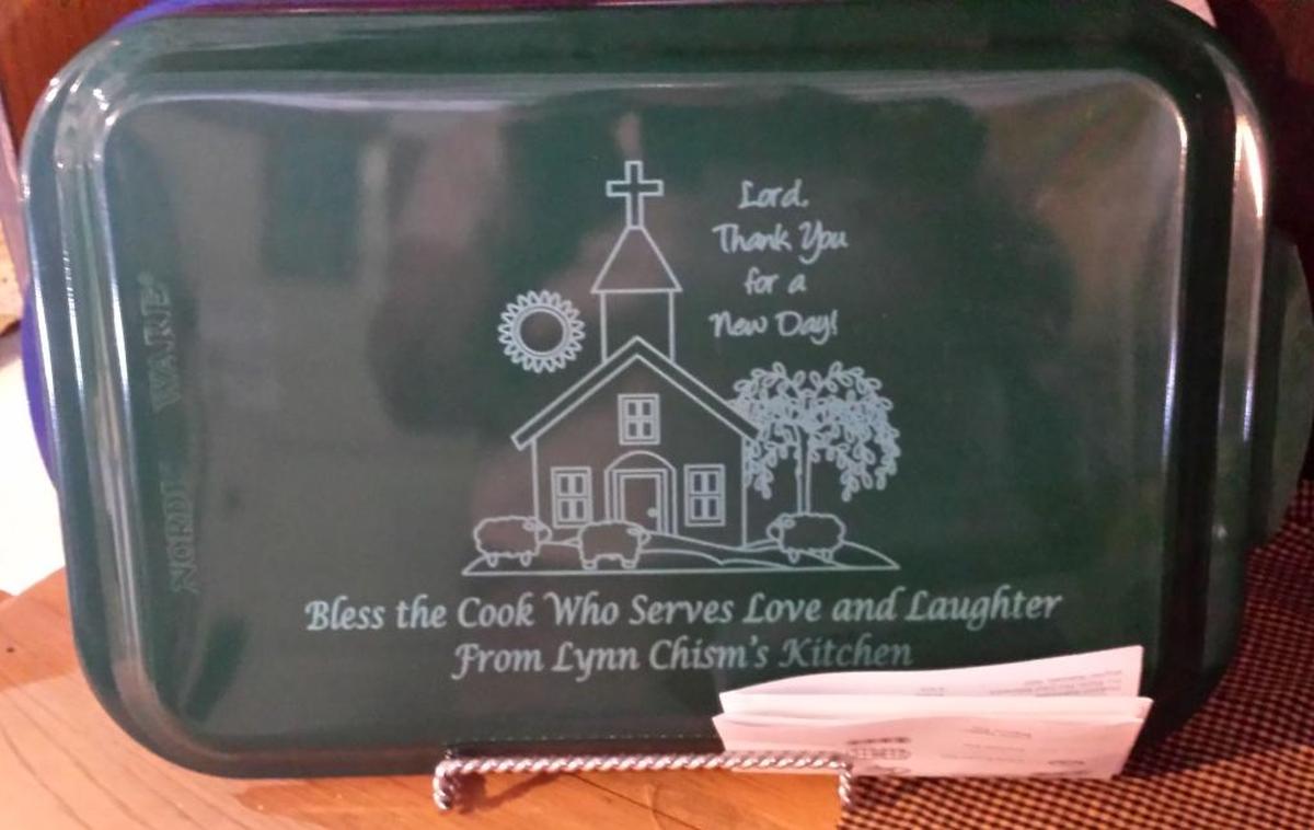 Personalize a metal cake pan at The Wooden Ladder in Fairview Heights.