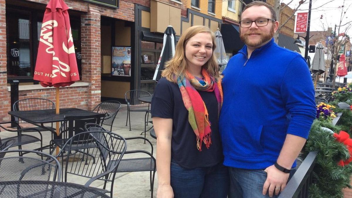 Jessica and Ben Dewhurst during a recent visit to Belleville, where Jessica grew up.