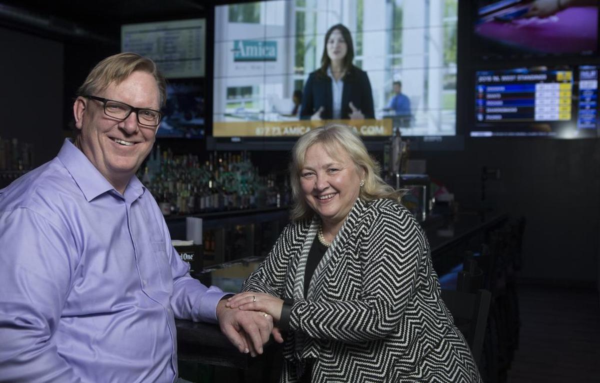 Keith Schell and Mary Dahm-Schell, shown in a 2017 file photo, will donate perishables to employees of The Edge entertainment complex and D.S. Vespers restaurant and sports bar in Belleville.