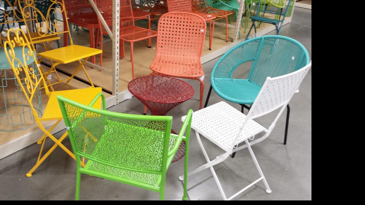 
DECK FURNITURE: Add color to your deck or patio with a new set of chairs, dining tables or side tables. Styles and vivid shades abound at AtHome (former Garden Ridge) in O’Fallon,  Most pieces are metal. There are some folding chairs and others with webbed tubing. Prices start at $39.99 for the white and yellow chairs and go up to $59.99.
