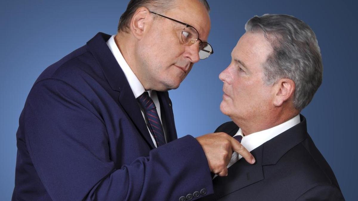 
Brian Dykstra as LBJ and Kurt Zischke as Hubert Humphrey in “All The Way.”
