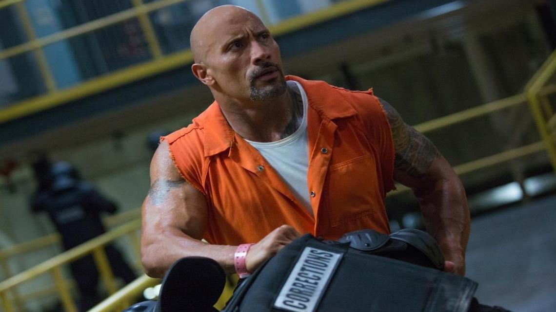 This image released by Universal Pictures shows Dwayne Johnson in “The Fate of the Furious.”