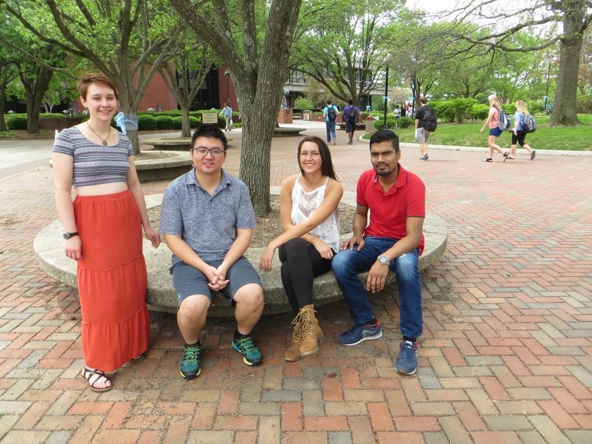 Members of the SIUE Global Ambassador Program include, left to right, founding president Alexis Schad, treasurer and Chinese student Liang Ge, and buddies Mackenzie Rogers and Ajim Uddin, of Bangladesh.
