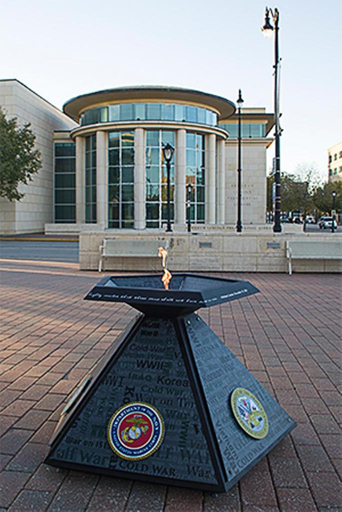 Beginning Nov. 10, a wreath will be placed in the Lincoln Presidential museum’s main plaza and a flame honoring all branches of the U.S. military services will be lit outside the building. In addition, the museum’s exterior will feature special lighting in honor of service members past and present. These special features will continue until Nov. 13.