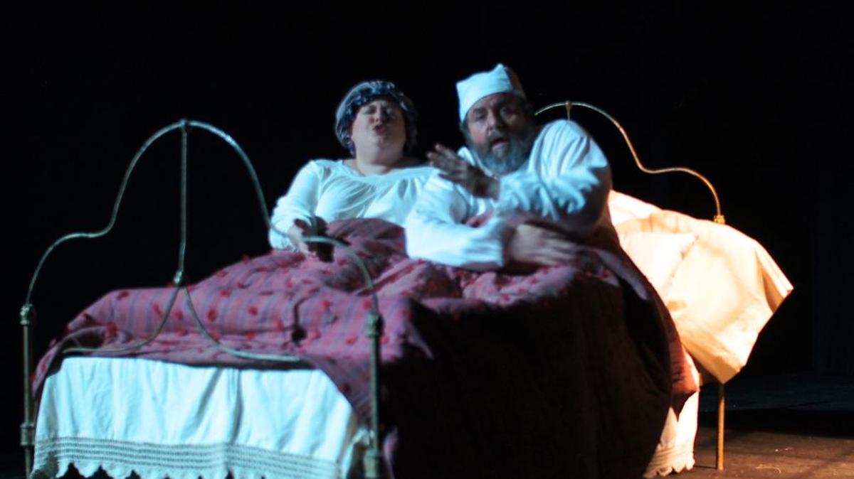 Golde (Anne Hunter) and Tevye (Mike Huelsmann) in Tevye’s dream sequence in “Fiddle on the Roof” at the Looking Glass Playhouse in Lebanon.