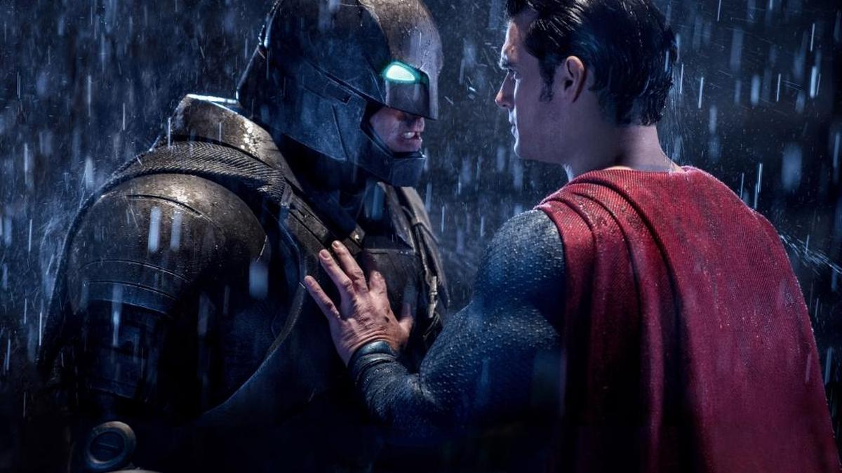 Ben Affleck as Batman, left, and Henry Cavill as Superman in a scene from, "Batman v. Superman: Dawn of Justice."