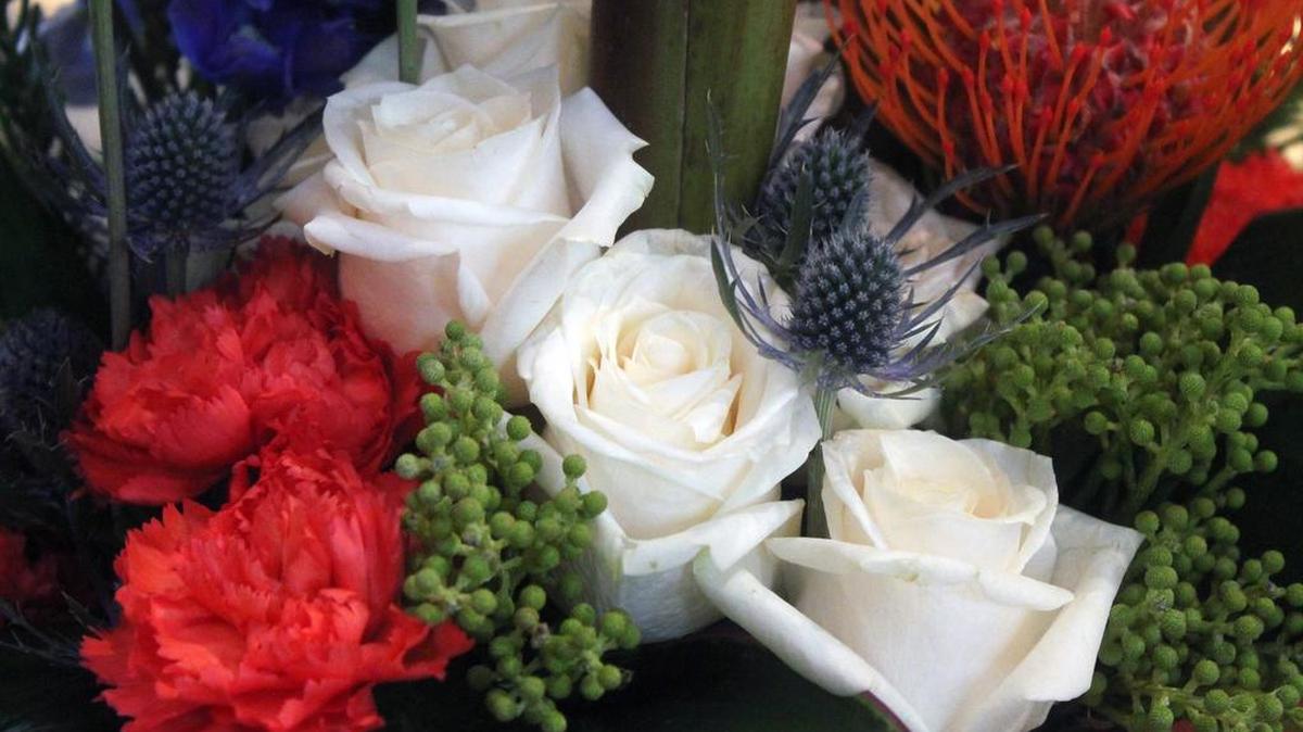 Detail from the floral piece created by Trisha Haislar, of Collinsville, that interpreted “The Sentinel at the Sultan’s Tomb” by Jean-Léon Gérôme.