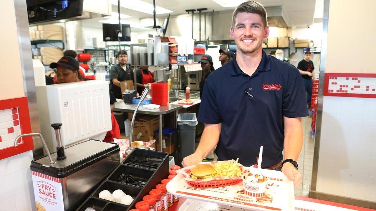 District manager Derek Shipp is part of the management team at the new Freddy’s Frozen Custard & Steakburgers restaurant in Shiloh’s Green Mount Crossing.