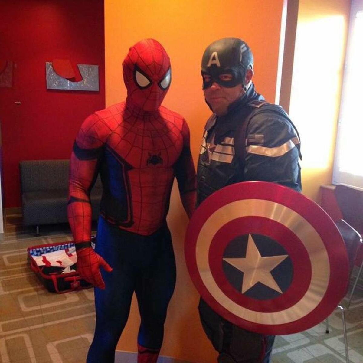 Spider-Man and Captain America, whose alter egos are Tyler Whitney and Kurt Schmulbach, will be at Fun Spot on Thursday night.