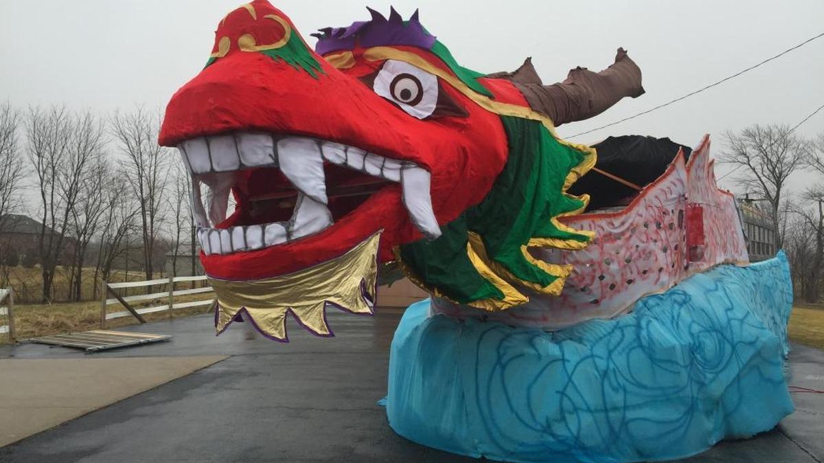 The Dragon Boat Races float is built on an old school bus.