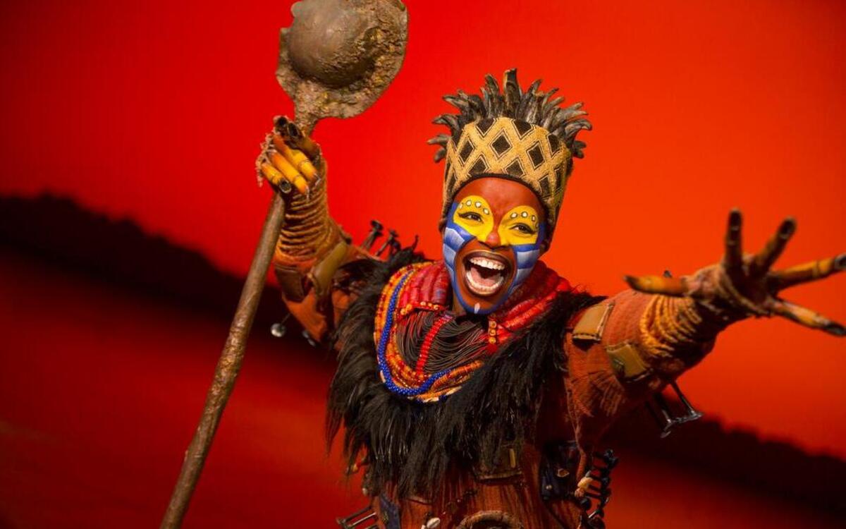 Buyi Zama is Rafiki in the national tour of “The Lion King,” now playing at The Fox Theatre in St. Louis.