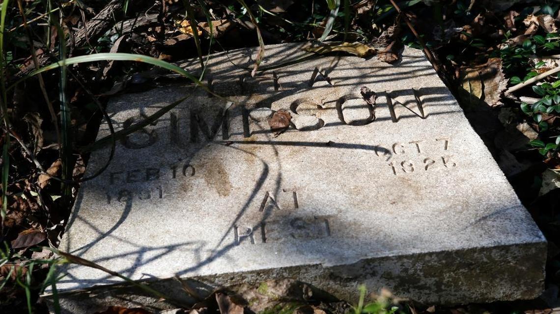This 1925 headstone for Lela Simpson was pushed to the side of logging road at the old St. George Cemetery near Centreville.